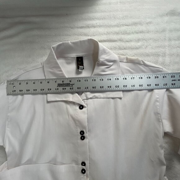 A La Mode Xiao Womens White Avant Garde Pockets Button Up Shirt Large Lagenlook - Picture 5 of 9